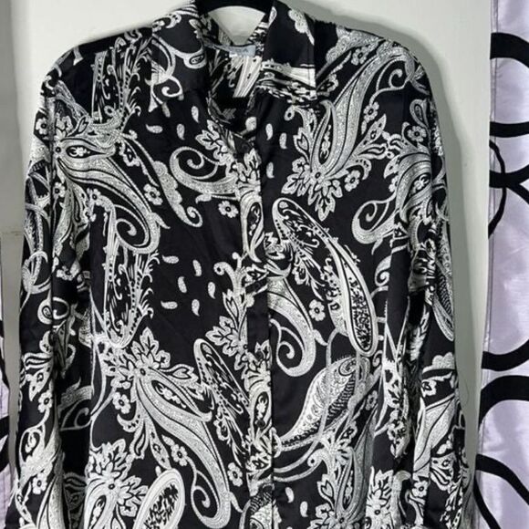 ACOA Black Paisley Button Down Shirt Tunic Length - Picture 1 of 11